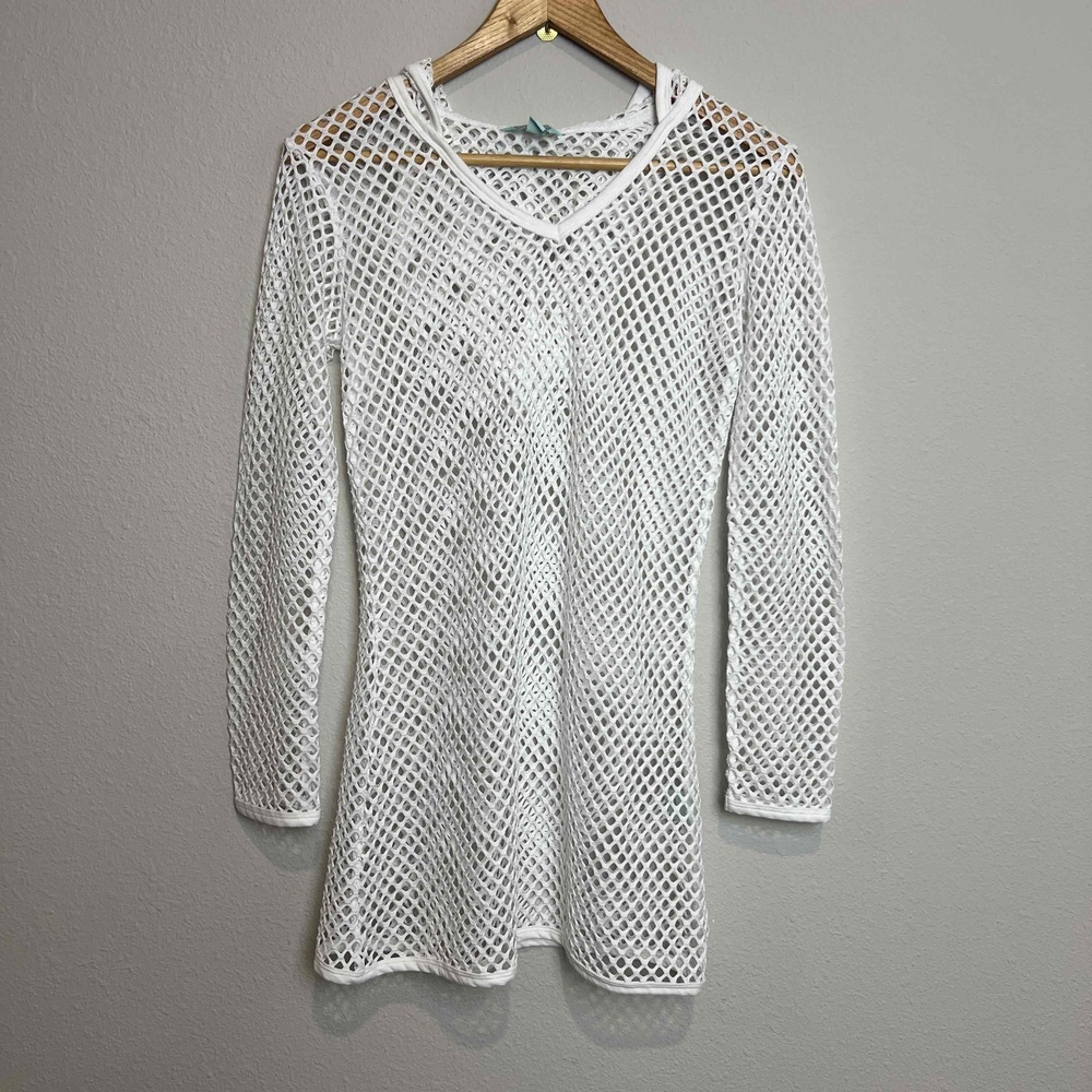 Balance Hooded‎ Cover Up Collection Size Small Top White Mesh Long Sleeve